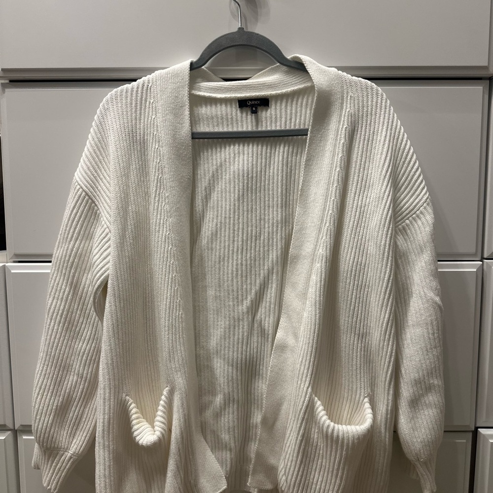 Quince Cream Ribbed Open-Front Cardigan